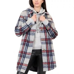 Coffee Shop Plaid Faux Wool Jacket.